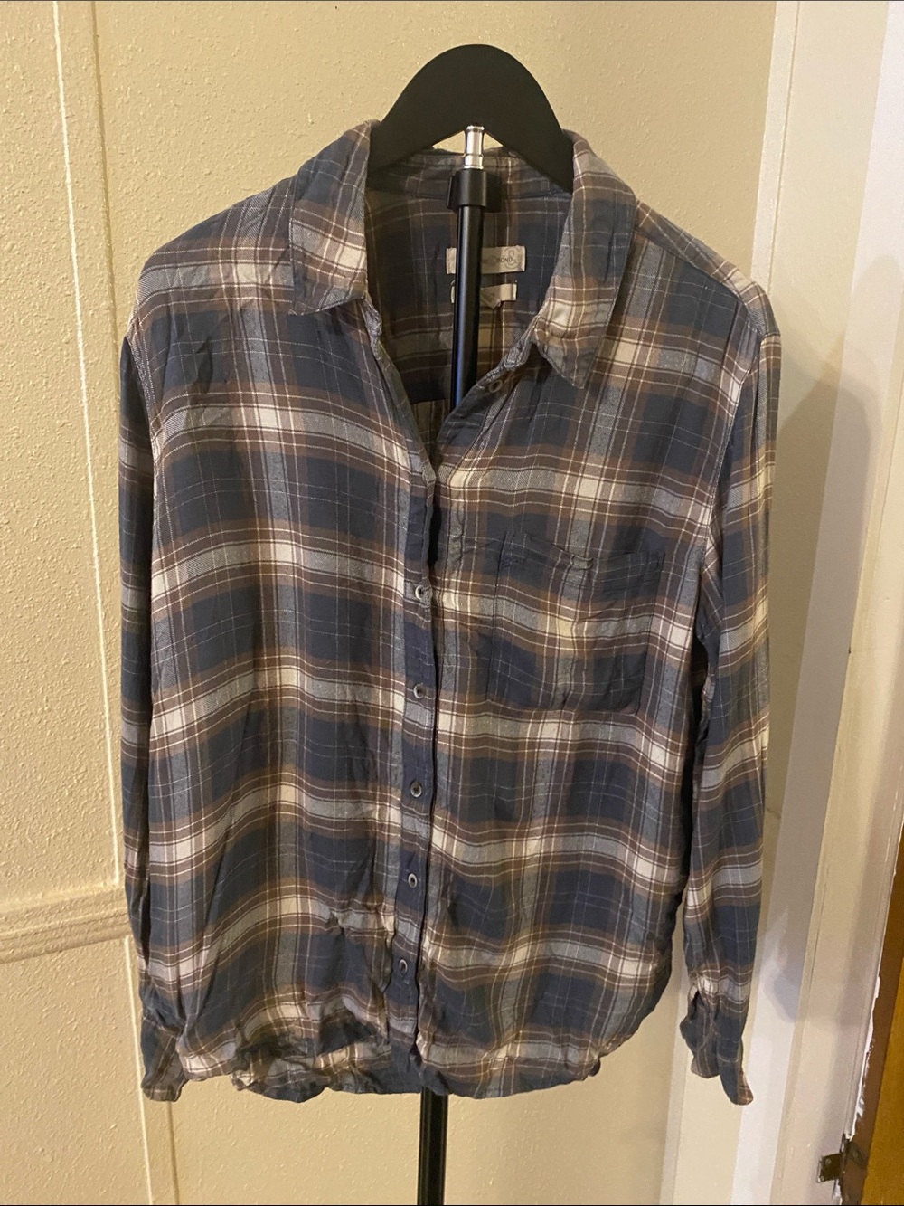 Treasure & Bond Blue and Cream Plaid Button-Down Shirt